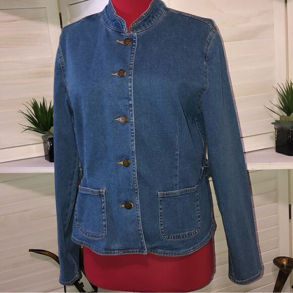 Orvis Vintage 90s clasic Blue Denim jeans Jacket blazer pockets button closure M - Picture 7 of 8